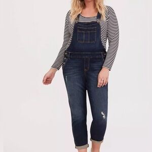 Torrid Dark Blue Women's Denim Stretch Cropped Overalls